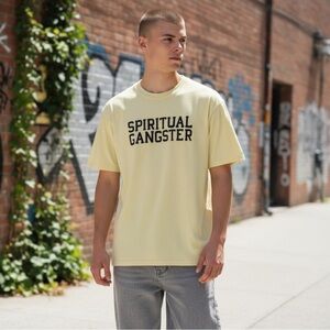 SPIRITUAL GANGSTER Men’s Yellow Graphic Short Sleeve T-shirt Top